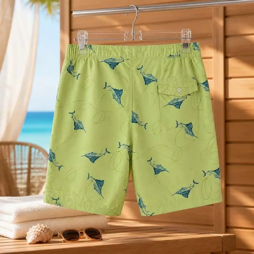 Tommy Bahama Swordfish Print Green Swim Trunks #1260
